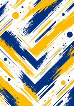 Yellow and blue chevron brush stroke pattern on white background