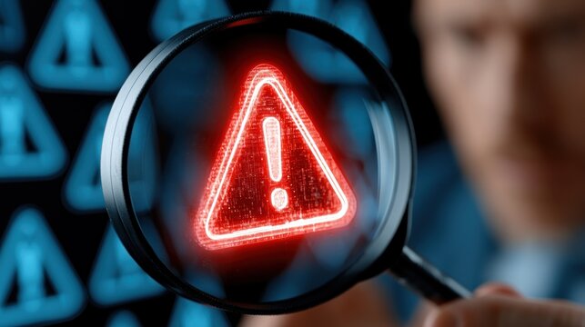 Warning symbol magnified digital caution alert