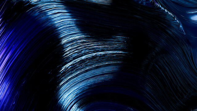 Abstract blue and black digital art with swirling curved lines