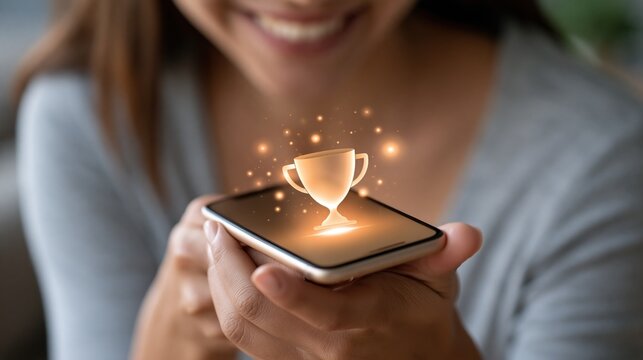 Winning achievement concept displayed on smartphone screen