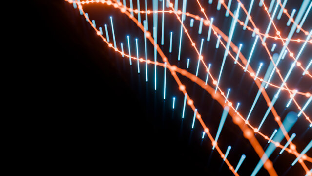 Digital abstract network illustration with glowing orange