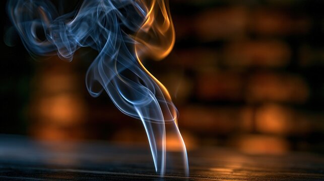 Wisps of colored smoke gently rising against a brick wall background