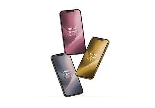 Three Floating Smartphone Screen Mockup