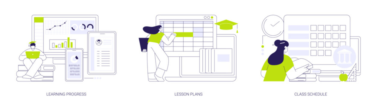 Online teaching software abstract concept vector illustrations.