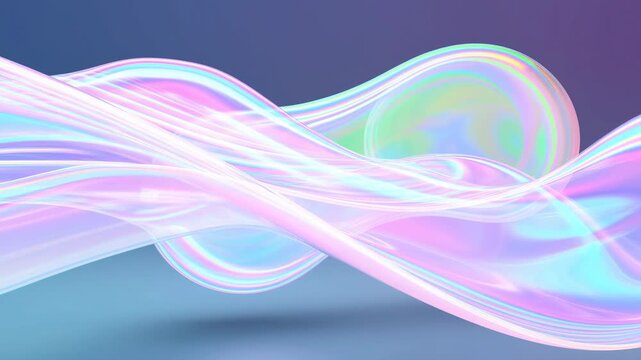 Iridescent ribbons undulate across a dark blue and purple abstract wave background. Title sequence, website hero, and social media design.