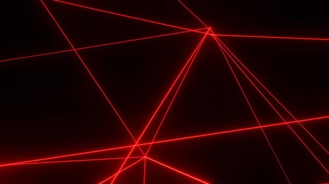 Red laser lines shift and intersect across a dark abstract background. Technology presentations, digital title sequences, and science media.