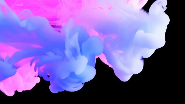 Colorful ink clouds billow and blend across a black abstract background. Motion graphics, title sequence, and music design.