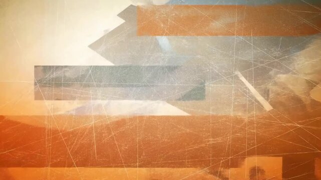 Abstract geometric shapes shift across a distressed paper texture with grid lines and translucent layers. Title sequence, branding, and editorial opener.
