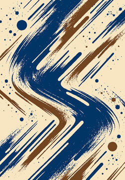Brown and navy wavy brush stroke pattern on cream background