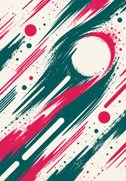 Pink and teal brush stroke pattern with circle on cream background