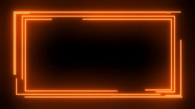 Animated orange neon frames form glowing rectangular borders around a dark central field. Title cards, broadcast graphics, and technology promos.