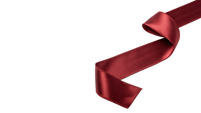 Elegant decorative maroon satin fabric ribbon wave wave textile ornament isolated on transparent background