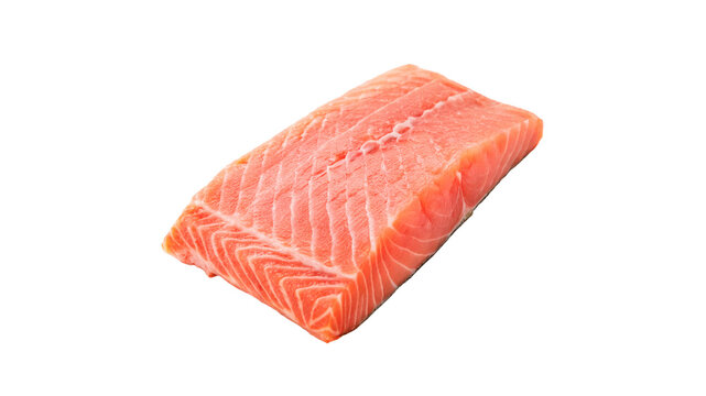 Single fresh raw salmon fish steak fillet gourmet seafood ingredient isolated on transparent background