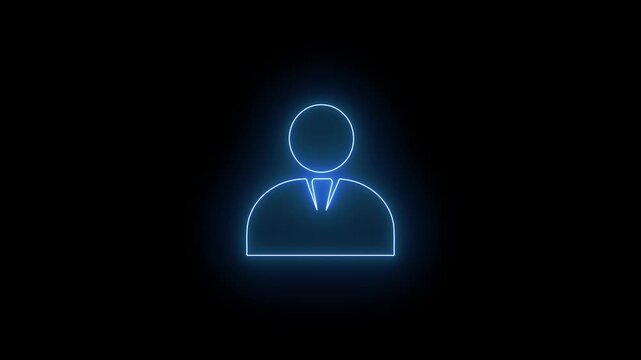 Blue glowing neon user profile icon loop video with cyber HUD effect for business person concept
