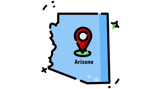 Animated Arizona vector map icon with destination pin highlights the states geography, ideal for travel guides, tourism websites, and locationbased designs.