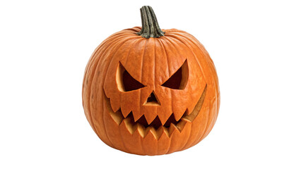 Scary carved Halloween pumpkin jack o lantern spooky face isolated on transparent background © Imogen