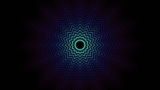 Abstract circular geometric pattern with green and yellow zigzag lines on black background 4K