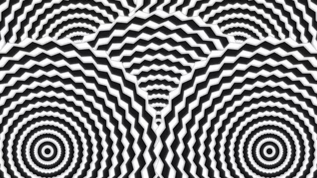 Black and white abstract wavy circle pattern with optical illusion effect 4K