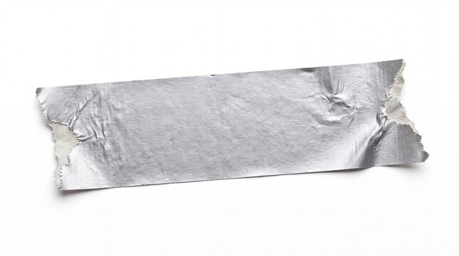 A crumpled strip of metallic tape, reflecting light with a textured, wrinkled surface, suggests a discarded or applied element, evoking a sense of industrial use or artistic assemblage.