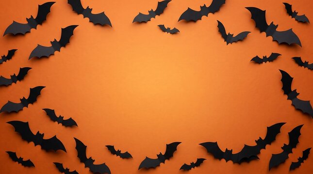 Title: Black Bat Border on an Orange Halloween Background