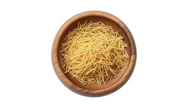Wooden bowl filled with dry organic yellow millet groats isolated on transparent background
