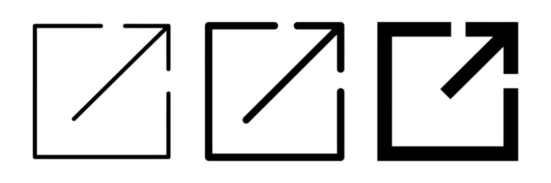 Black and white external link icon with arrow in square for opening new window or tab.