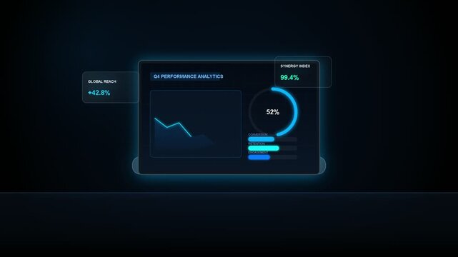 Futuristic digital dashboard interface with performance analytics