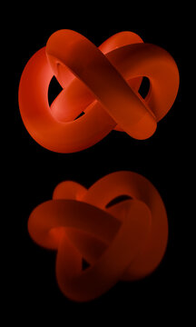 Twin 3D crimson knots, one sharp and one blurred