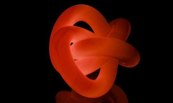 Interlaced 3D knot glowing over a mirrored surface