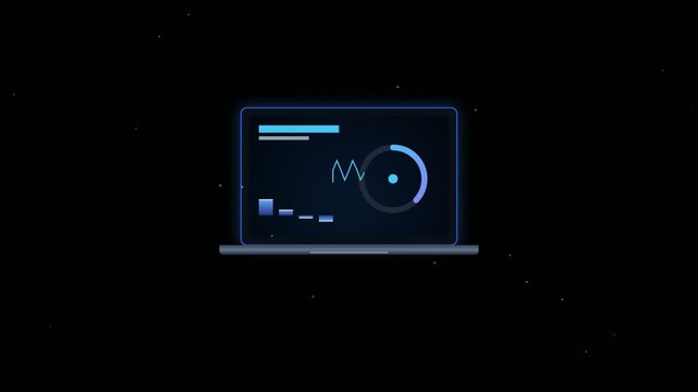 Digital laptop screen with data visualization and analytics