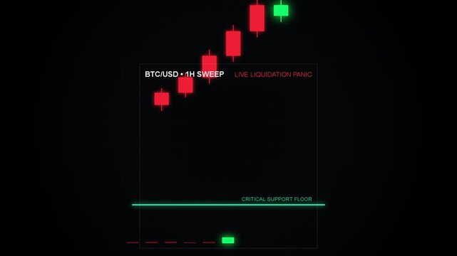 Bitcoin price chart showing liquidation panic