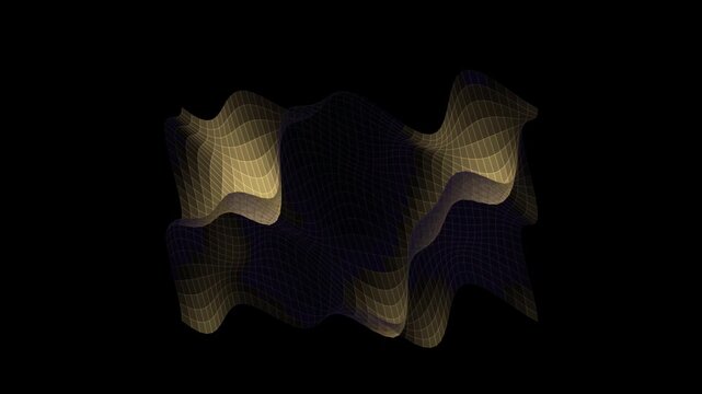 Abstract golden wave shape formed by a geometric wireframe mesh design