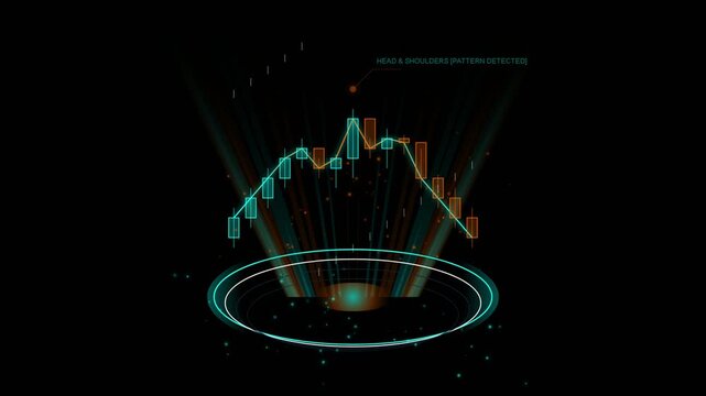 Digital holographic financial head and shoulders chart pattern