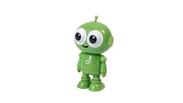 Cute small green alien cartoon monster toy character isolated on transparent background