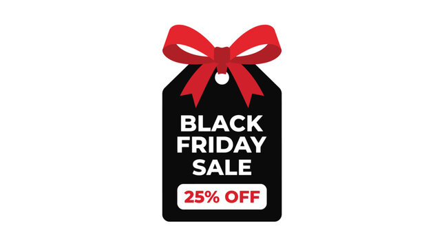 Black friday Black friday sale price tag with red gift ribbon and twenty five percent off badge design for holiday shopping season and e commerce promotional marketing uses.