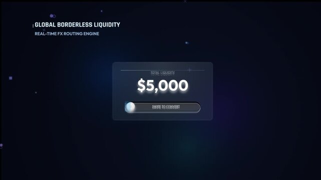 Global wallet UI animation showing borderless liquidity, real-time forex routing, portfolio diversification, and distributed ledger synchronization for secure digital transactions
