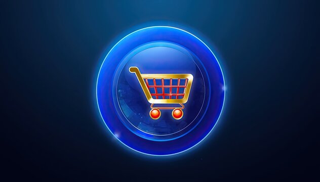  Orange shopping cart inside glowing blue sphere
