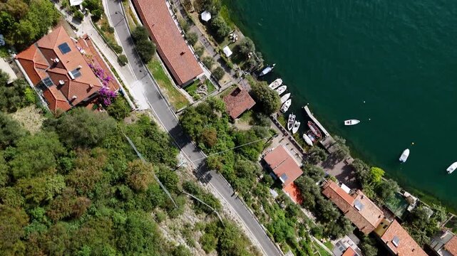 Aerial view of Sensole village on Monte Isola, Lake Iseo, Italy