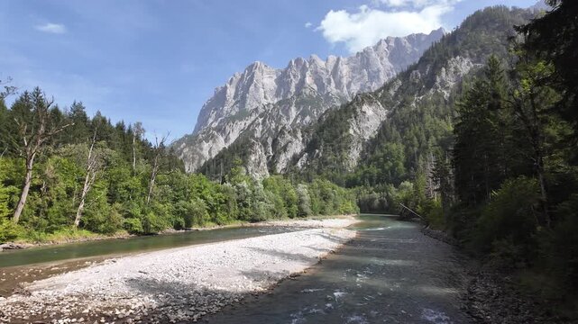 Scenic Mountain River With Rocky Shore In Gesause National Park Austria