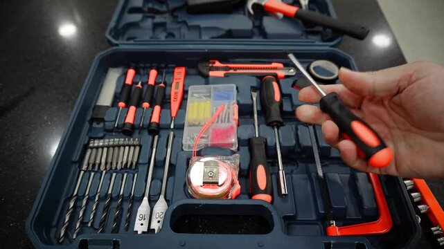 screwdriver, tool, equipment, hand, toolbox, repair, work, construction, box, technician, industry, fix, isolated, screw, workshop, industrial, hardware, instrument, mechanic, maintenance, metal, man.