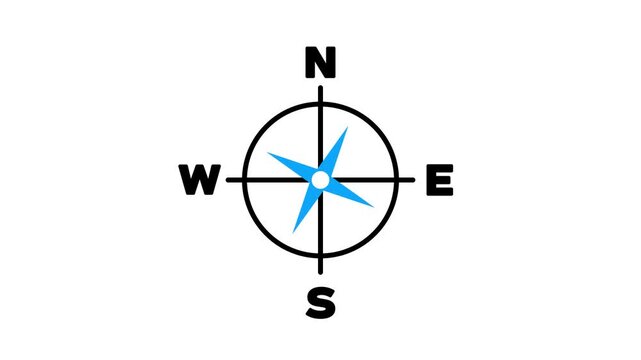 Minimalist compass rose icon rotating on white background, navigation and direction concept animation