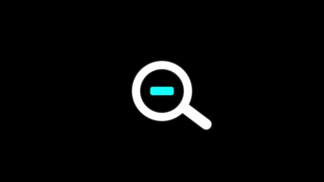 Minimalist zoom out icon animation, cyan minus sign in magnifying glass, ui ux interface digital asset