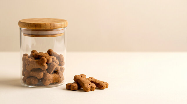 Glass Pet Treat Jar with Bamboo Lid and Bone Biscuits