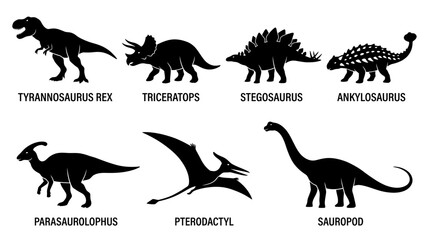 Silhouette collection of various prehistoric dinosaurs © Toik