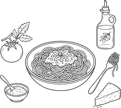 Delicious spaghetti pasta bowl with fresh tomatoes and olive oil vector