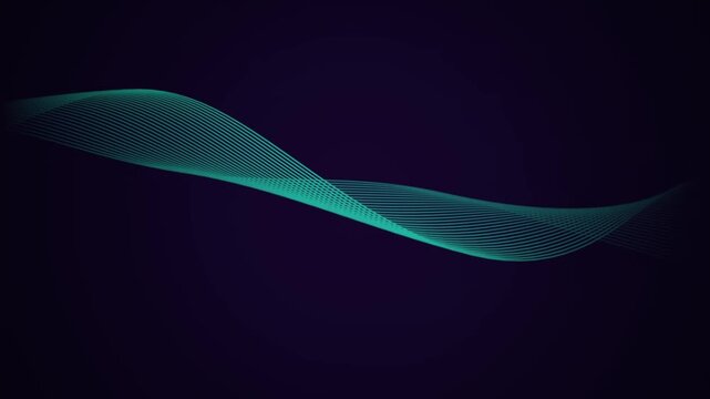 Abstract turquoise wave lines moving smoothly across dark background creating modern digital design motion graphics concept backdrop template