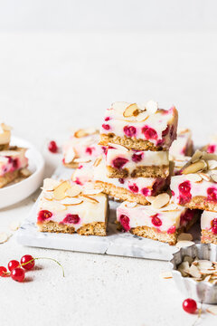 Dessert slices with Sweetened condensed milk, redcurrants