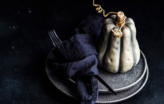 Festive place setting for Thanksgiving celebration in monochrome style