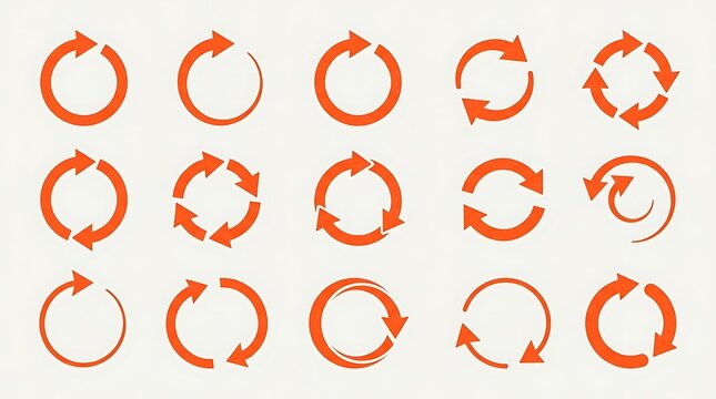 Orange circular arrows set for refresh restart and loop concept in graphic design resources.