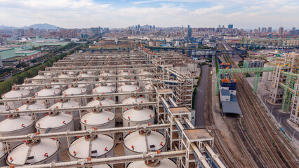 Aerial view of large industrial storage tank farm in city © Zhaorui